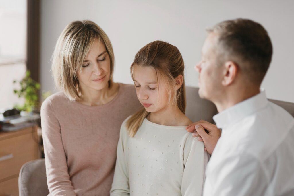 A child with a family therapy session
